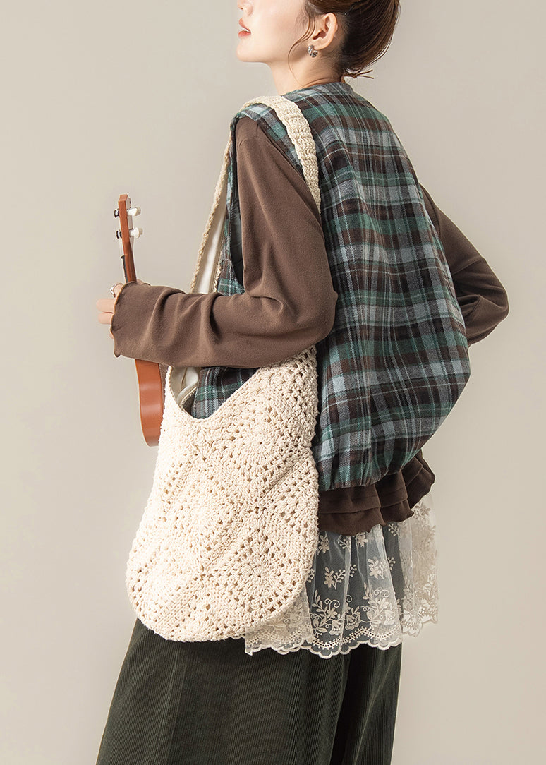 Suéter de encaje con patchwork extragrande de color marrón francés para primavera