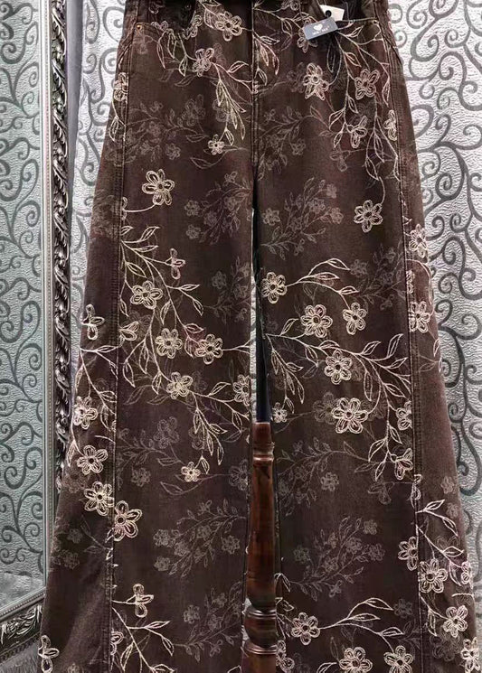 Pantalones anchos de mezclilla con estampado marrón francés para primavera