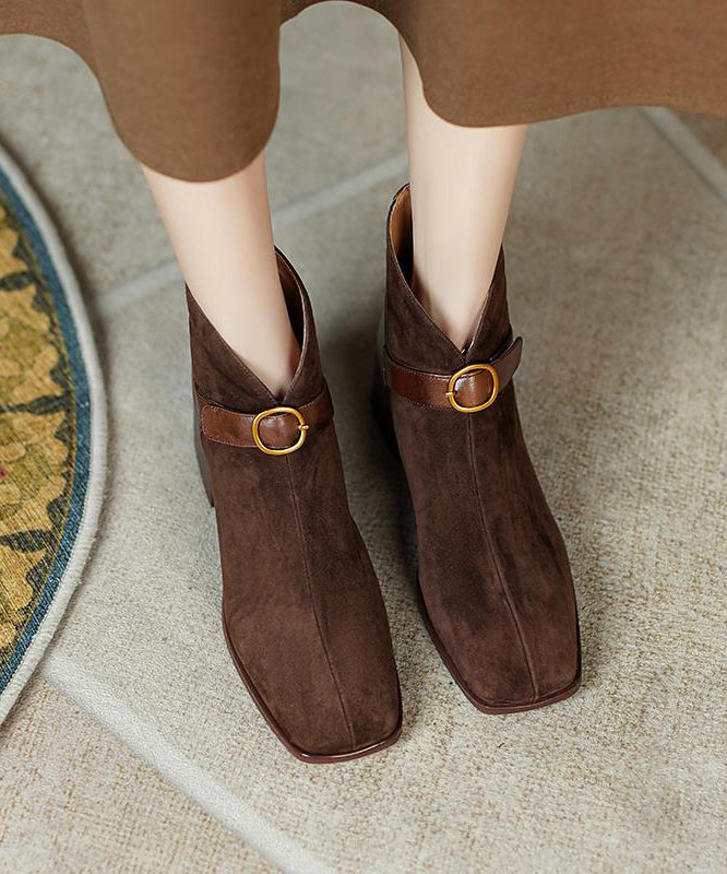 Botas francesas marrones de ante grueso con empalme