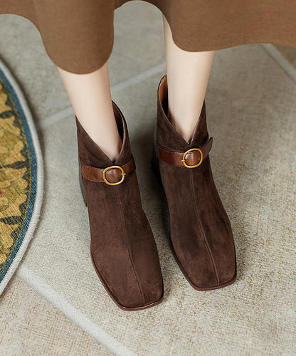 Botas francesas marrones de ante grueso con empalme