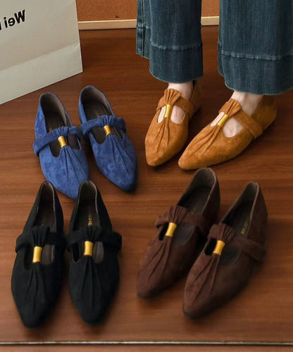 Zapatos de cuña con empalme de ante marrón francés, punta puntiaguda y arrugada