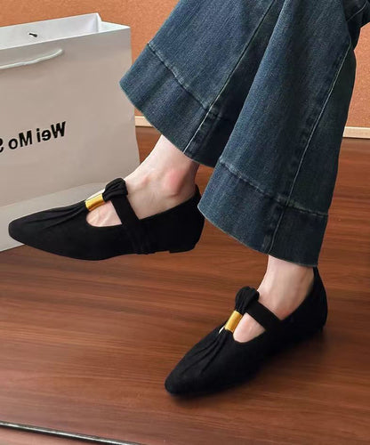 Zapatos de cuña con empalme de ante marrón francés, punta puntiaguda y arrugada