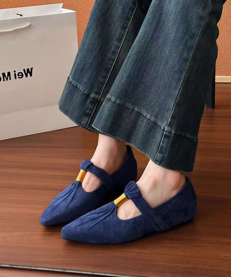 Zapatos de cuña con empalme de ante marrón francés, punta puntiaguda y arrugada