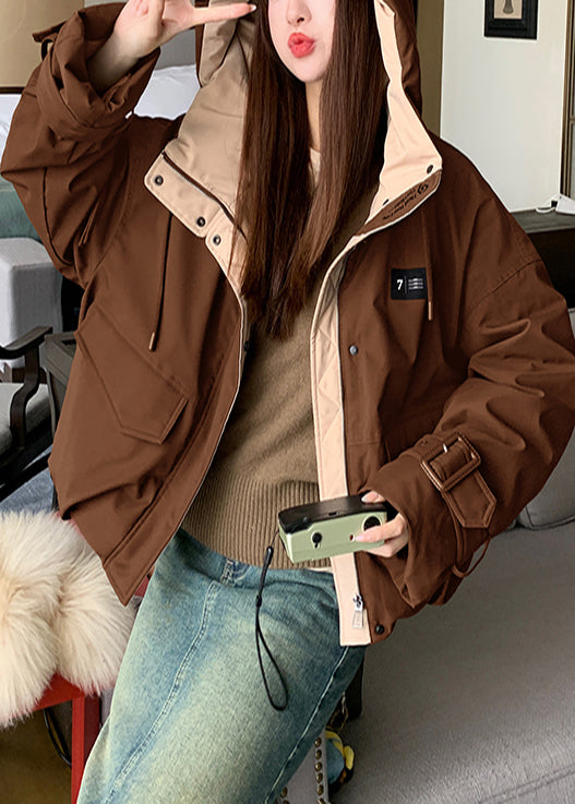 Chaqueta acolchada de algodón fino con bolsillos extragrandes de color caramelo francés para invierno