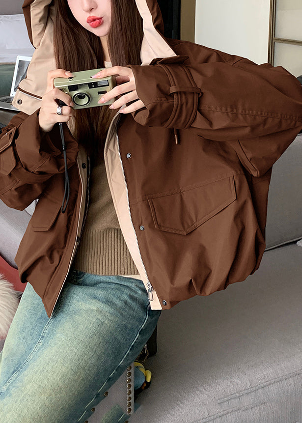 Chaqueta acolchada de algodón fino con bolsillos extragrandes de color caramelo francés para invierno