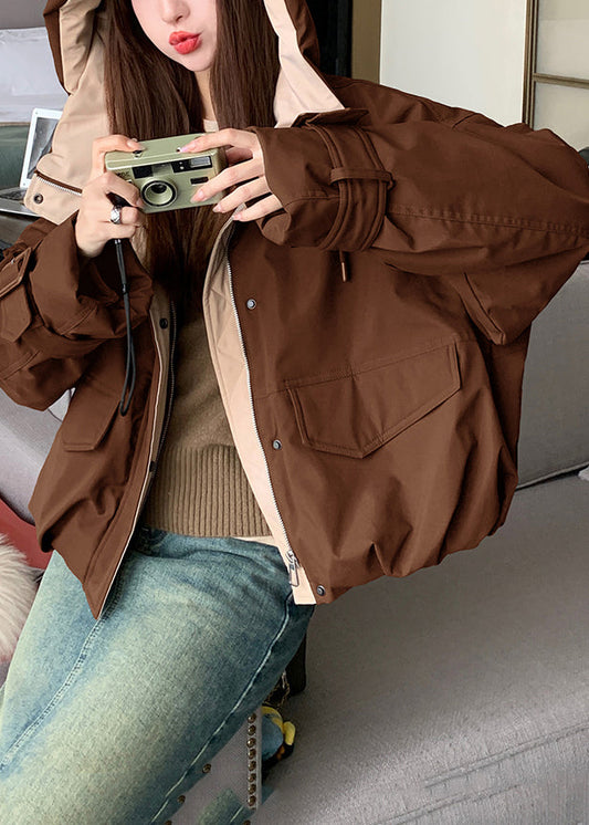 Chaqueta acolchada de algodón fino con bolsillos extragrandes de color caramelo francés para invierno