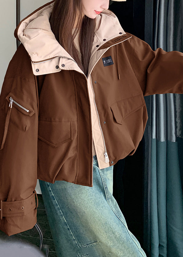 Chaqueta acolchada de algodón fino con bolsillos extragrandes de color caramelo francés para invierno