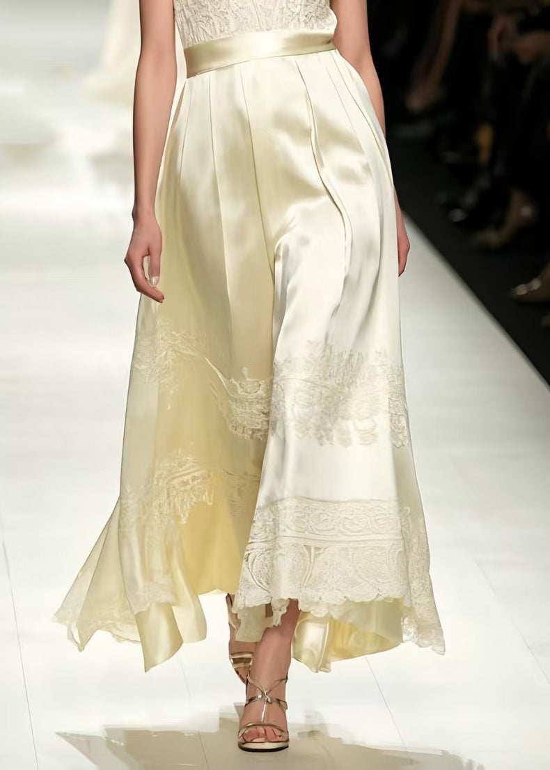 French Champagne Jacquard Fine Silk Maxi Dresses Sleeveless