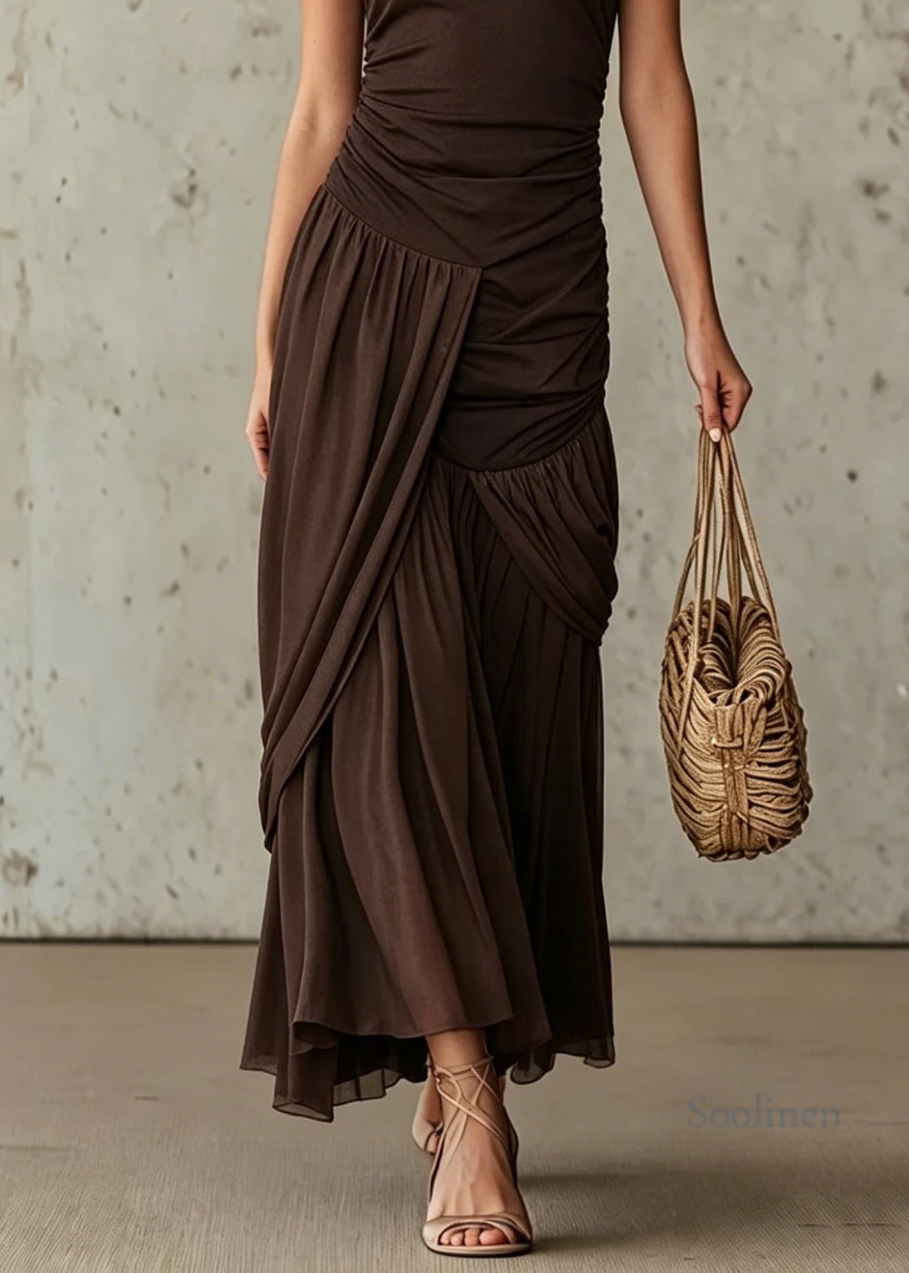 French Chocolate Asymmetrical Design Patchwork Tulle Dresses Summer