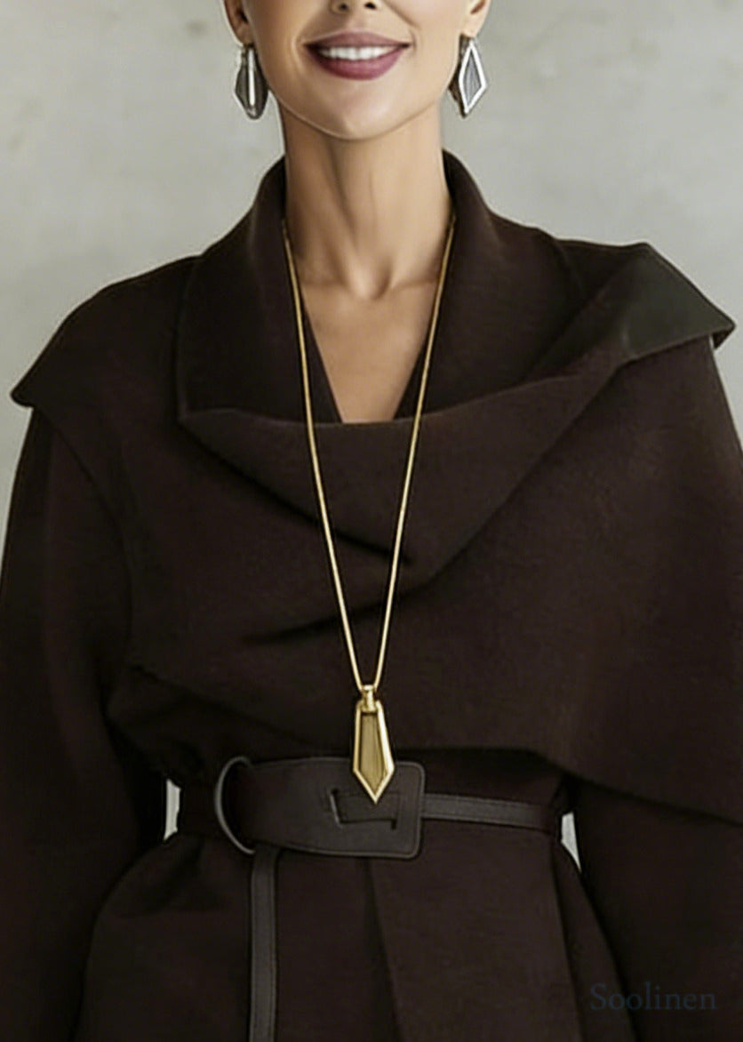 French Chocolate Asymmetrical Tie Waist Woolen Cardigan Spring