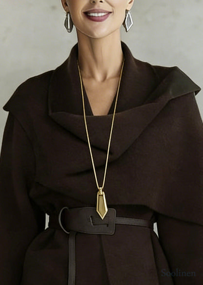French Chocolate Asymmetrical Tie Waist Woolen Cardigan Spring