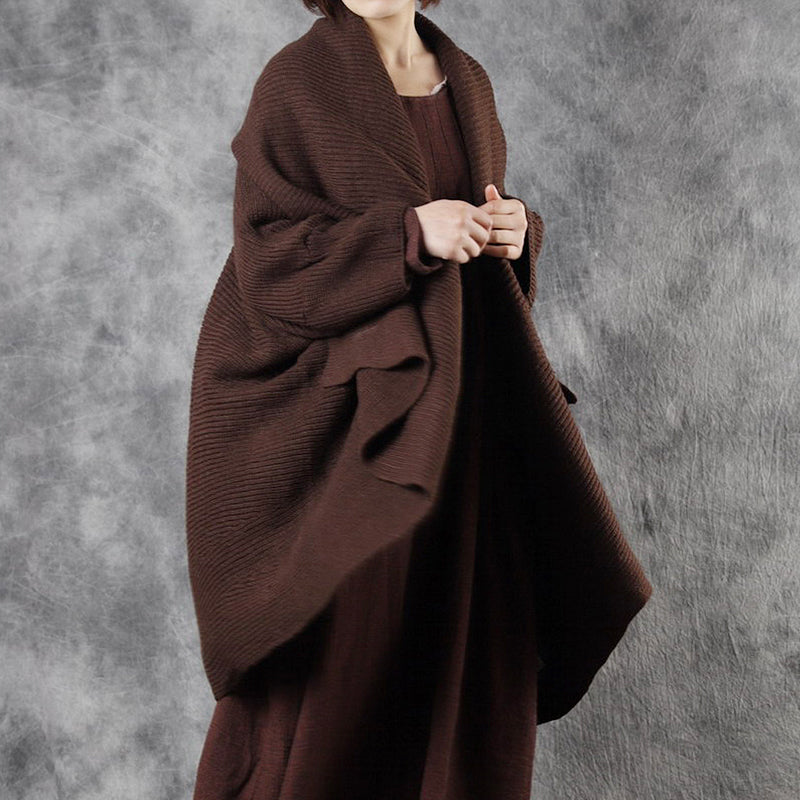 French Chocolate Fledermausflügelärmel Lockeres asymmetrisches Design Herbst Langer Pullovermantel