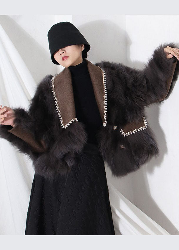 French Chocolate Peter Pan Kragen Patchwork Leder- und Pelzmäntel Winter