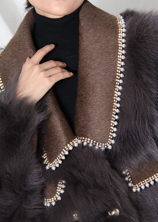 French Chocolate Peter Pan Kragen Patchwork Leder- und Pelzmäntel Winter