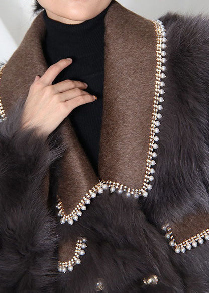 French Chocolate Peter Pan Kragen Patchwork Leder- und Pelzmäntel Winter