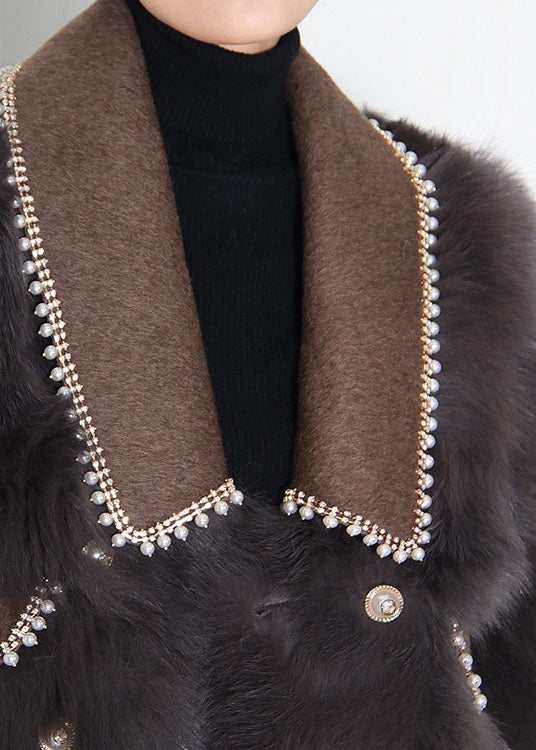 French Chocolate Peter Pan Kragen Patchwork Leder- und Pelzmäntel Winter