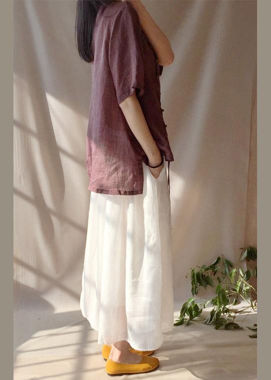 French Chocolate Shirts Women Stand Collar Asymmetric baggy Blouse - SooLinen