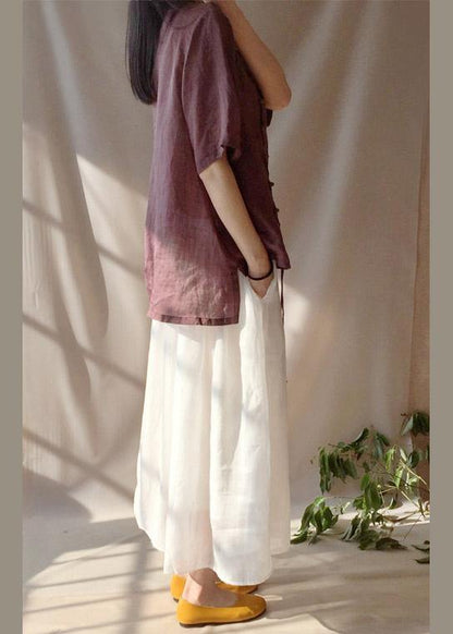 French Chocolate Shirts Women Stand Collar Asymmetric baggy Blouse - SooLinen