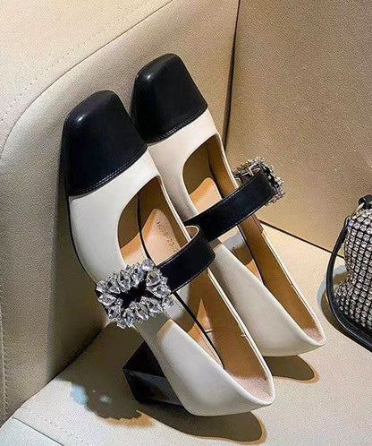 Französische Loafer-Schuhe mit klobigem Absatz und silbernem Zirkonia-Spleißen