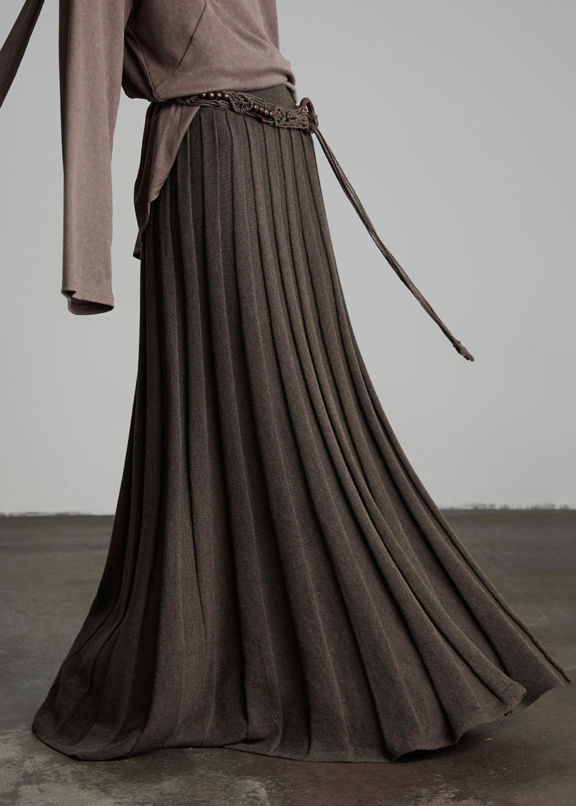 Französischer Kaffee Konkavstreifen Elastischer Bund Strickrock Herbst