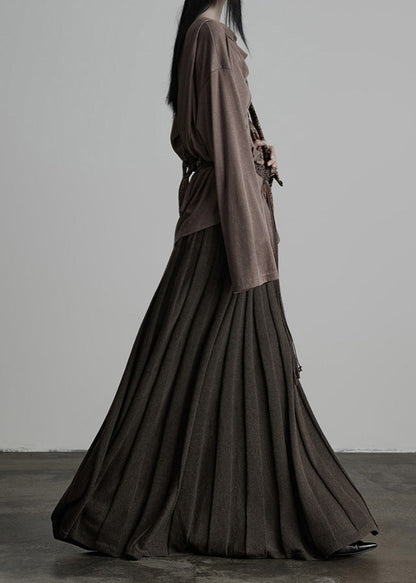 Französischer Kaffee Konkavstreifen Elastischer Bund Strickrock Herbst