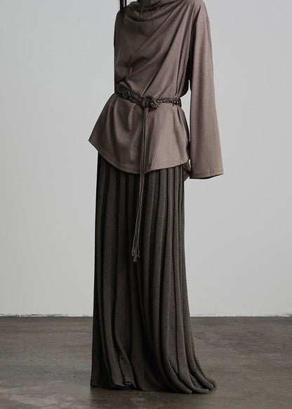 Französischer Kaffee Konkavstreifen Elastischer Bund Strickrock Herbst