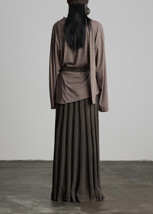 Französischer Kaffee Konkavstreifen Elastischer Bund Strickrock Herbst