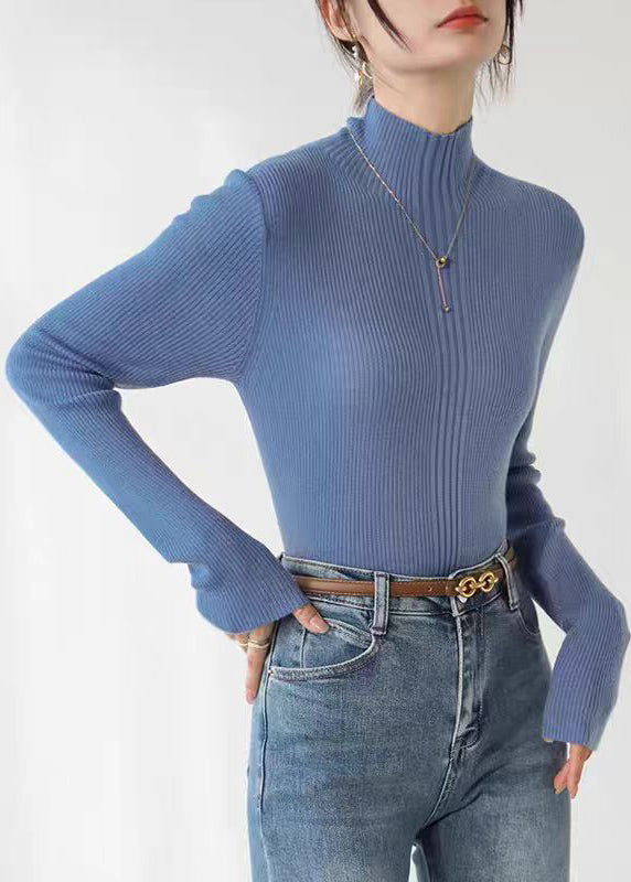 Suéter de punto ajustado con cuello alto y color café francés para primavera