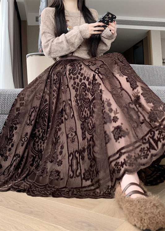 Französische Kaffeespitze, elastischer Bund, Seidensamtröcke Winter