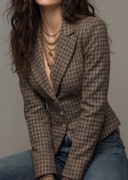 French Coffee Peter Pan Collar Button Blazer Jackets Coat Fall