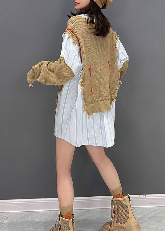 Französisch Schokolade Peter Pan Kragen Gestreiften Patchwork Gefälschte Zwei Stücke