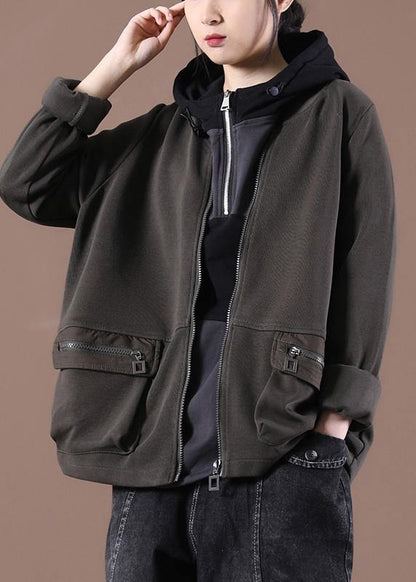 French Coffee Pockets Spring Hoodies Outwear - SooLinen