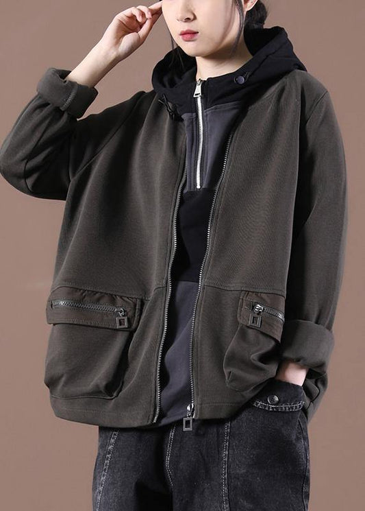 French Coffee Pockets Spring Hoodies Outwear - SooLinen