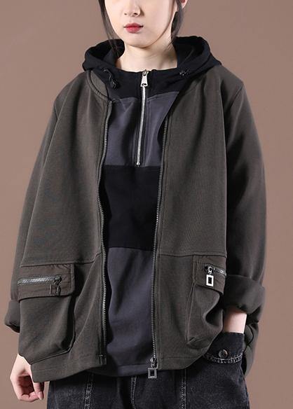 French Coffee Pockets Spring Hoodies Outwear - SooLinen