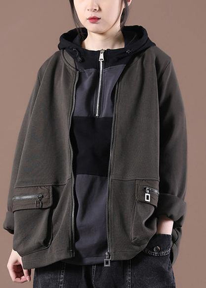 French Coffee Pockets Spring Hoodies Outwear - SooLinen
