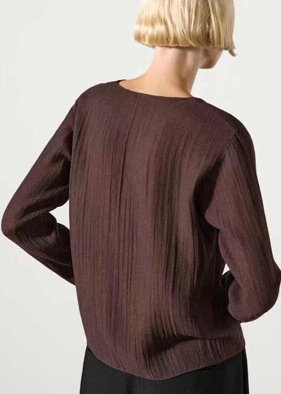 Camisas lisas de patchwork con volantes en color café francés para primavera