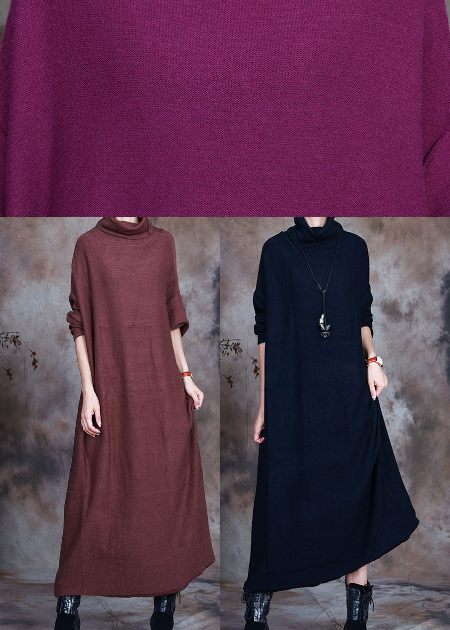 Französische Schokoladenrollkragen-Strickkleider Frühling