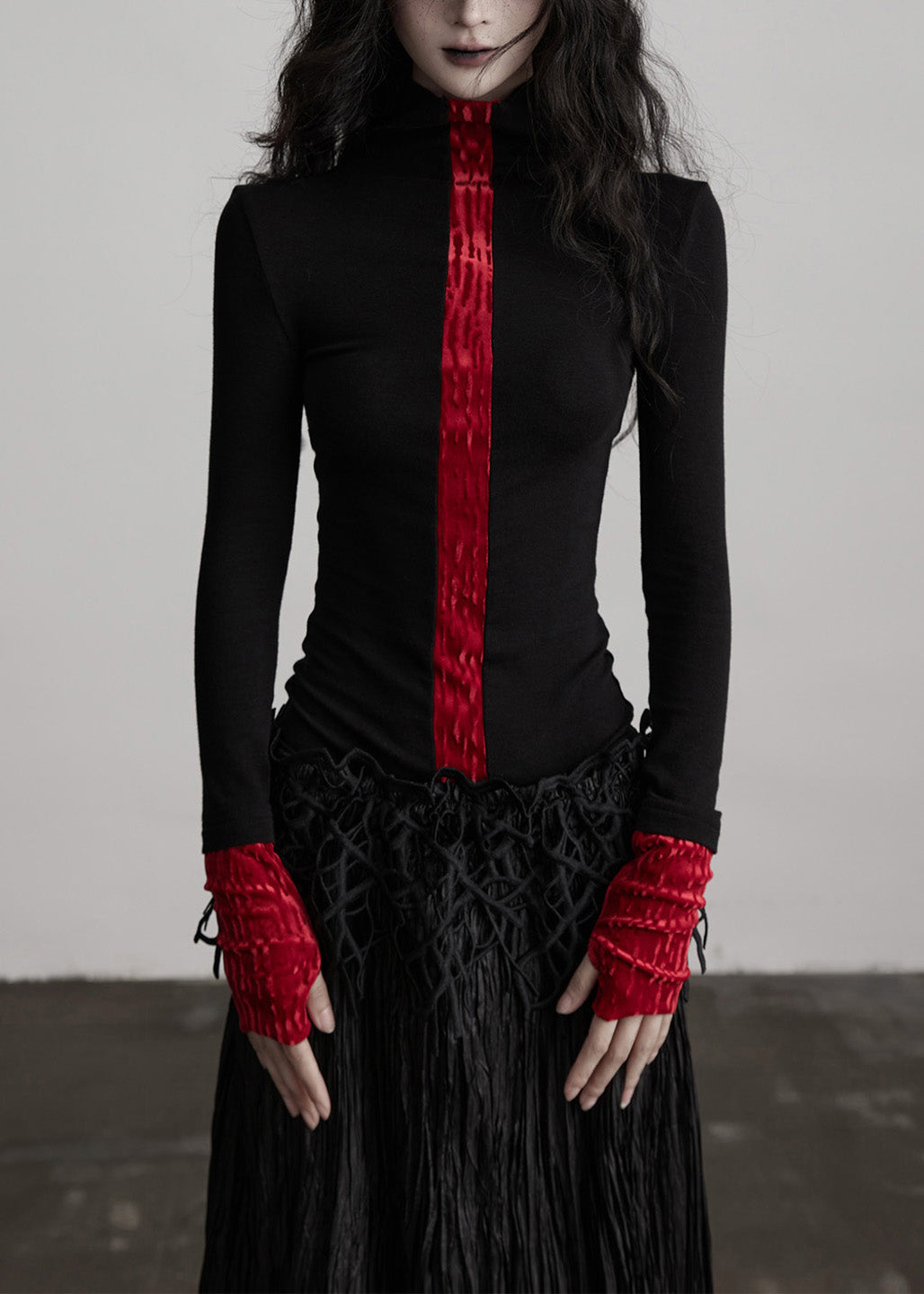 French Colorblock Hign Neck Slim Fit Woolen T Shirts Spring