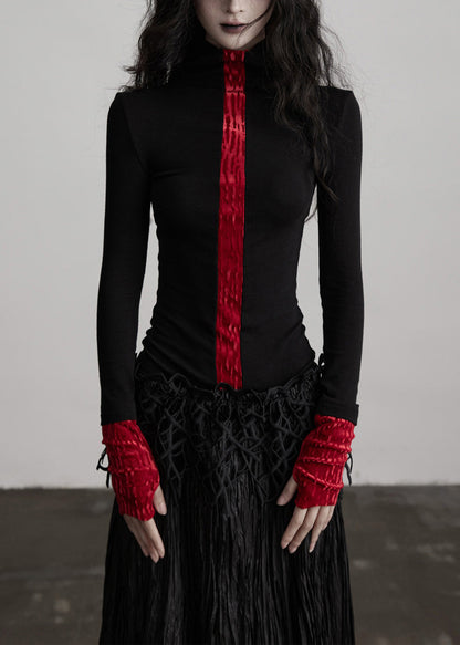 French Colorblock Hign Neck Slim Fit Woolen T Shirts Spring