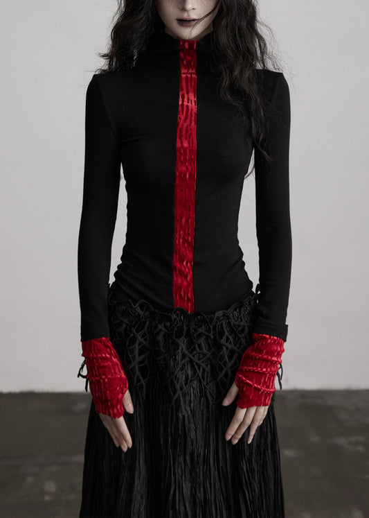 Camisetas de lana ajustadas con cuello alto y bloques de color franceses para primavera