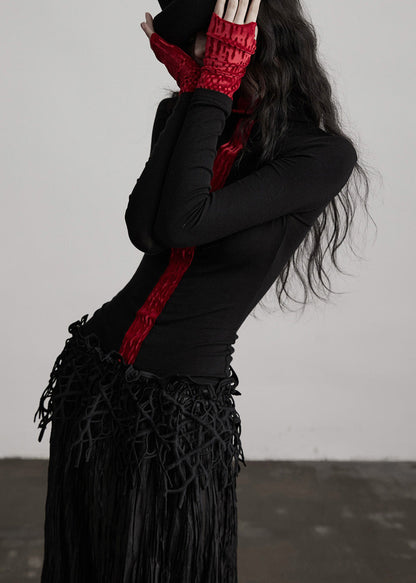 French Colorblock Hign Neck Slim Fit Woolen T Shirts Spring