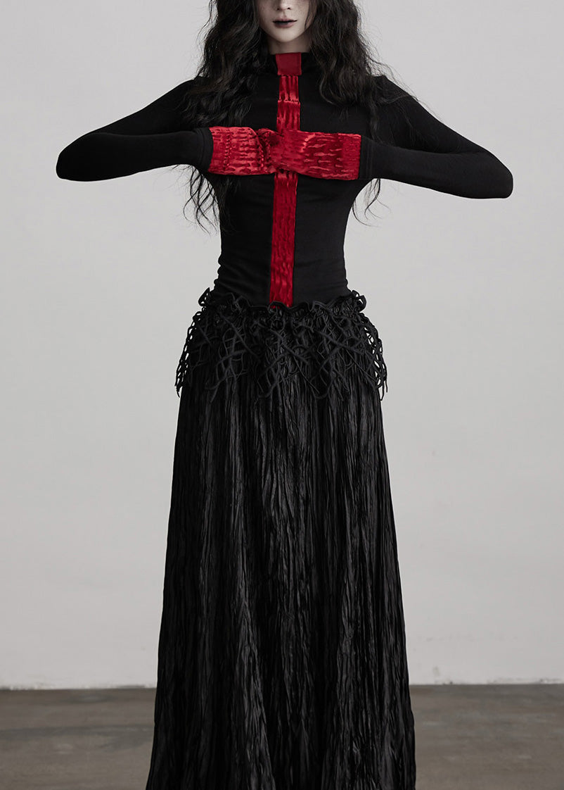 French Colorblock Hign Neck Slim Fit Woolen T Shirts Spring