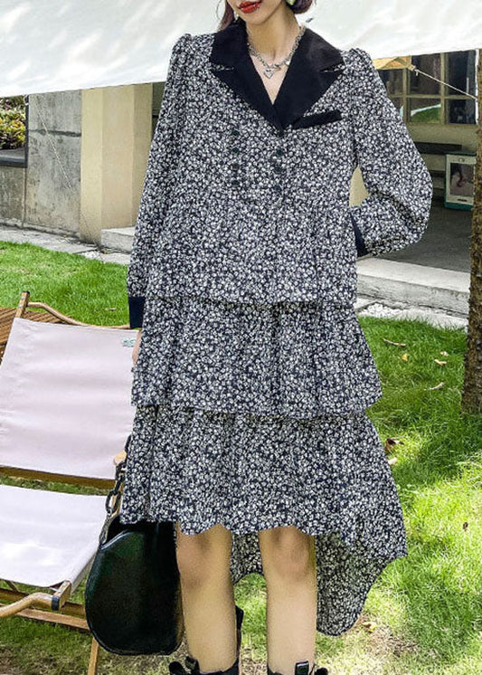 Französisches Colorblock-Low-High-Design mit V-Ausschnitt, Patchwork-Seiden-Mid-Kleid, Frühling