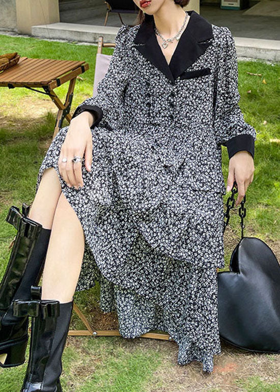 Französisches Colorblock-Low-High-Design mit V-Ausschnitt, Patchwork-Seiden-Mid-Kleid, Frühling