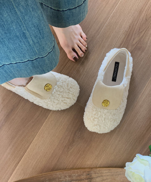 French Comfy Splicing Penny Loafers White Faux Fur