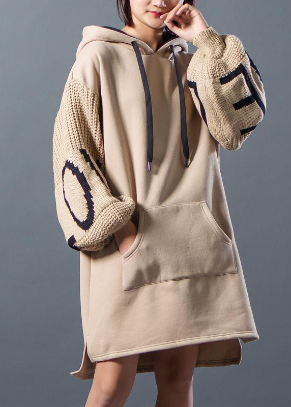 Tunikakleid aus französischer Baumwolle, Sweets Hoodies, Kordelzug, gespleißtes Winterkleid