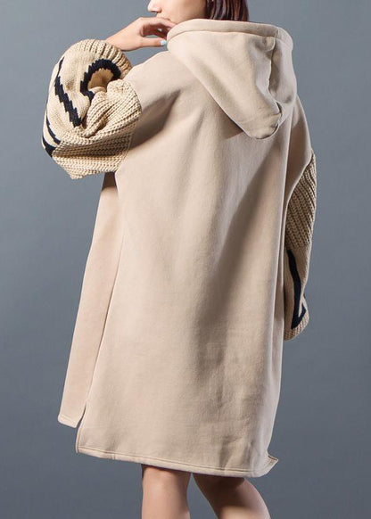 Tunikakleid aus französischer Baumwolle, Sweets Hoodies, Kordelzug, gespleißtes Winterkleid