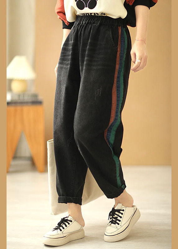 Französische dunkelgraue elastische Taillentaschen Haremshose Patchwork Herbsthose Baumwolle