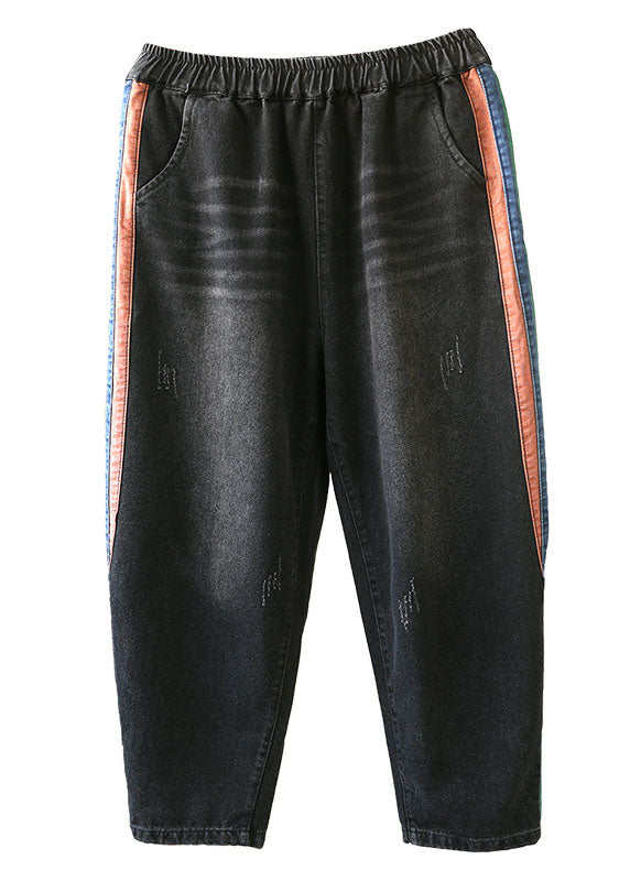 Französische dunkelgraue elastische Taillentaschen Haremshose Patchwork Herbsthose Baumwolle