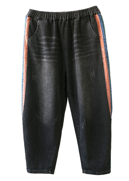 Französische dunkelgraue elastische Taillentaschen Haremshose Patchwork Herbsthose Baumwolle